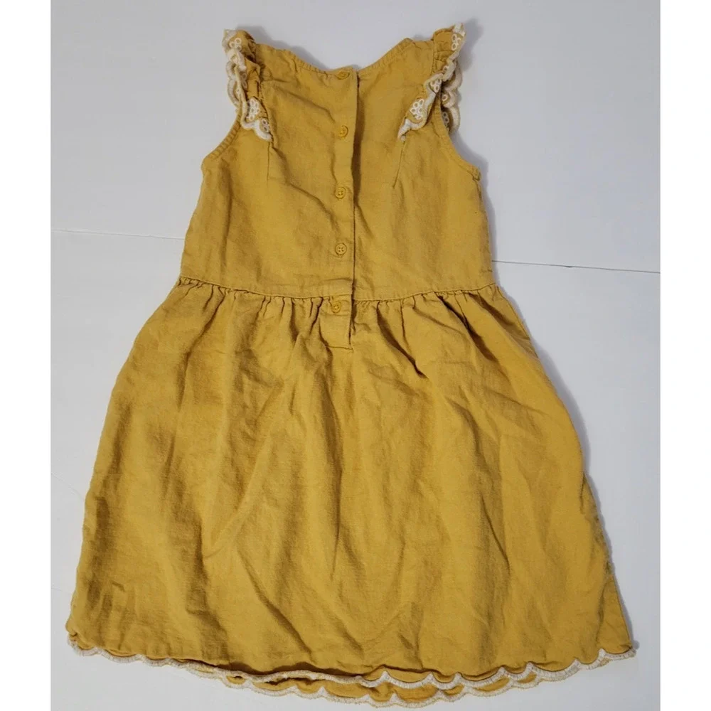 Carter's Girls 6/6X Mustard Yellow Linen Blend Ruffle Sundress Scallop Hem